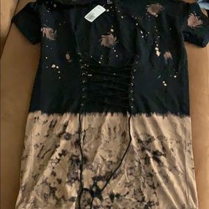 Bleached corset tie T-shirt dress